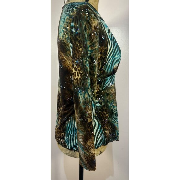 Vintage Y2K Top M Babydoll Rhinestone detail Asymmetrical Animal Print - Picture 5 of 7
